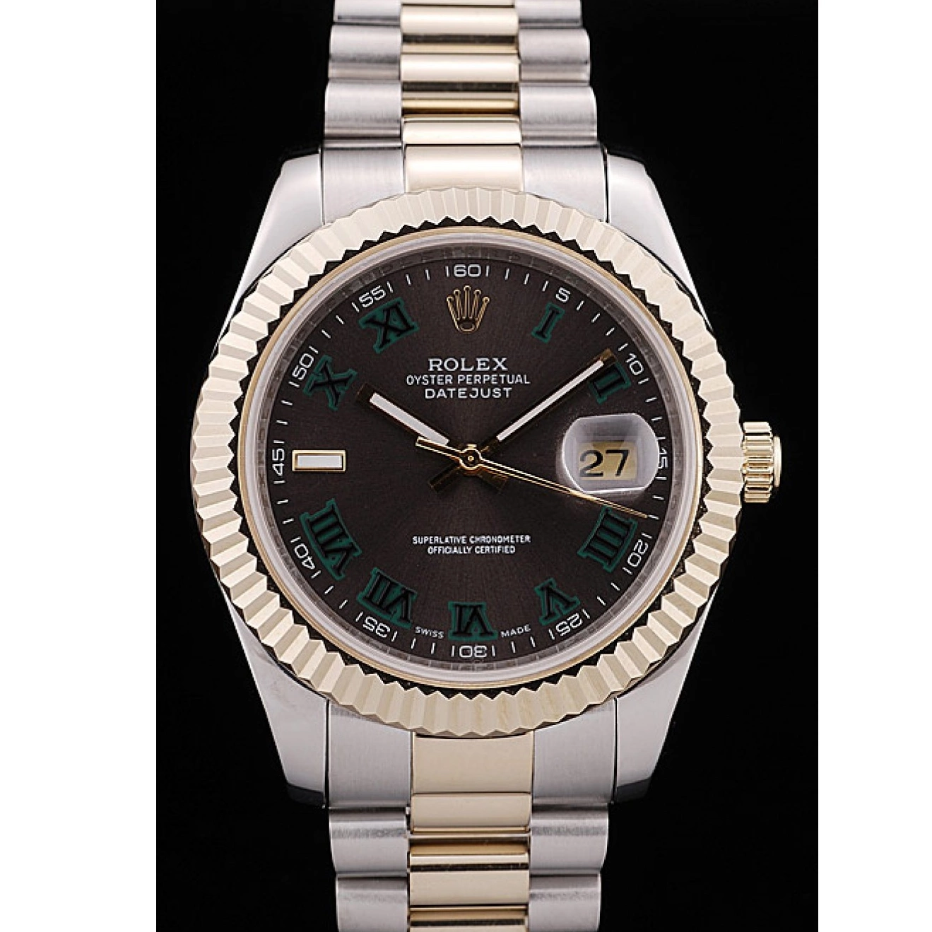 MiroTime 0709 Rolex DateJust Gold Ribbed Pattern Bezel Brown Dial